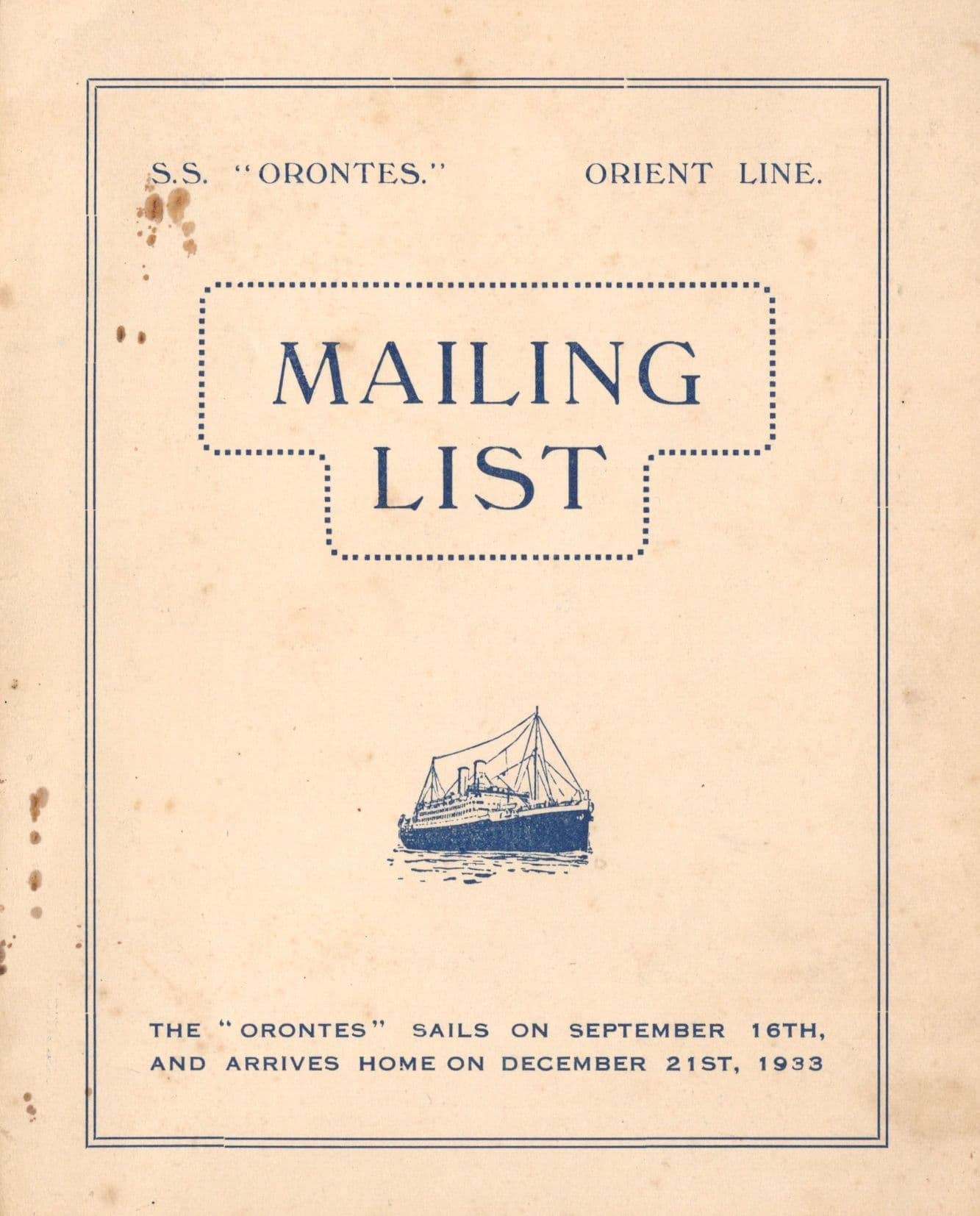 SS Orontes 1933 The Cruise Ship Communications On Board Book let