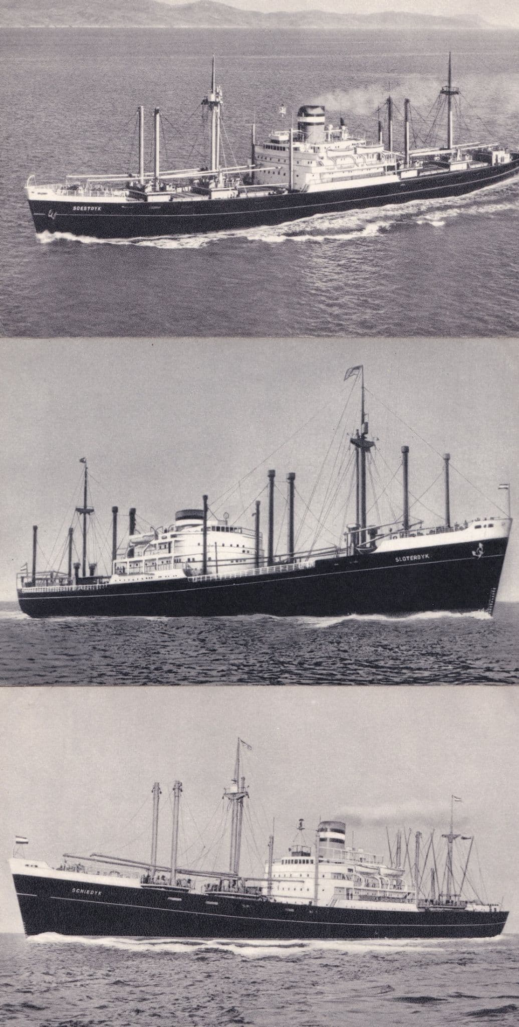 SS Schiedyk Sloterdyk Soestdyk Holland 3x America Line Ship Postcard s