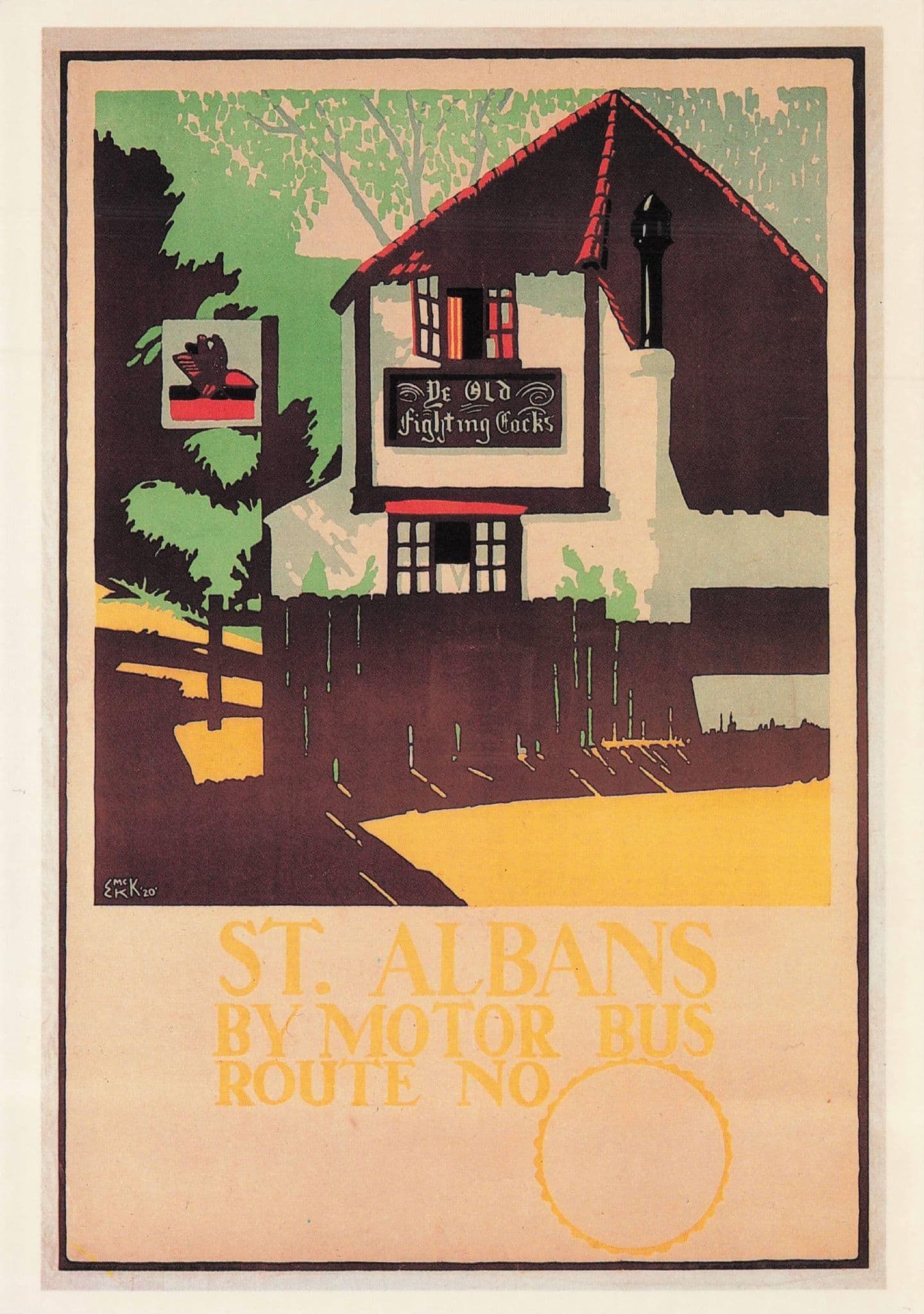 St Albans Herts Ye Old Fighting Cocks Pub Travel Poster Postcard