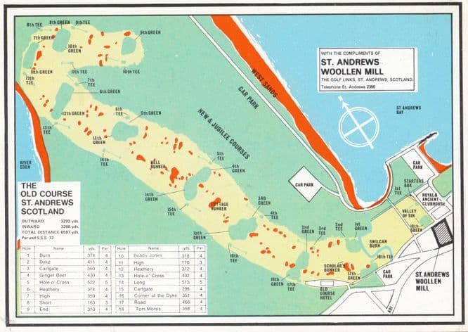 St Andrews Golf Course Map Woollen Mill 1970s Postcard