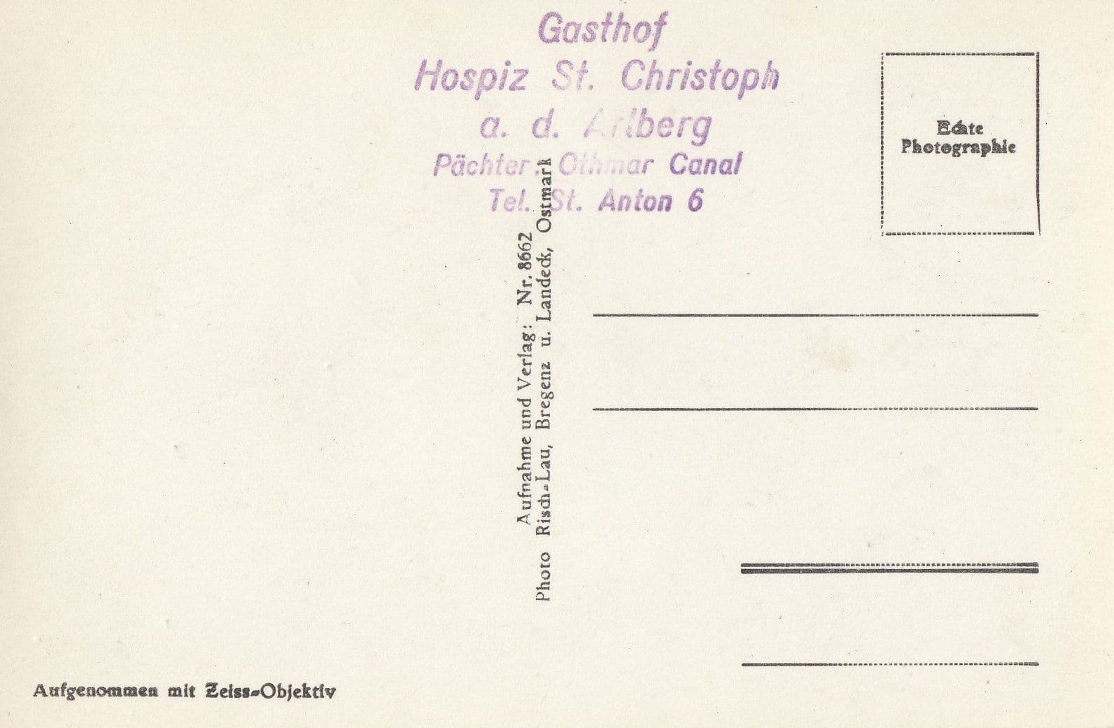 St Christoph Church Arlberg Swiss Real Photo Postcard & Official Old Stamp Frank