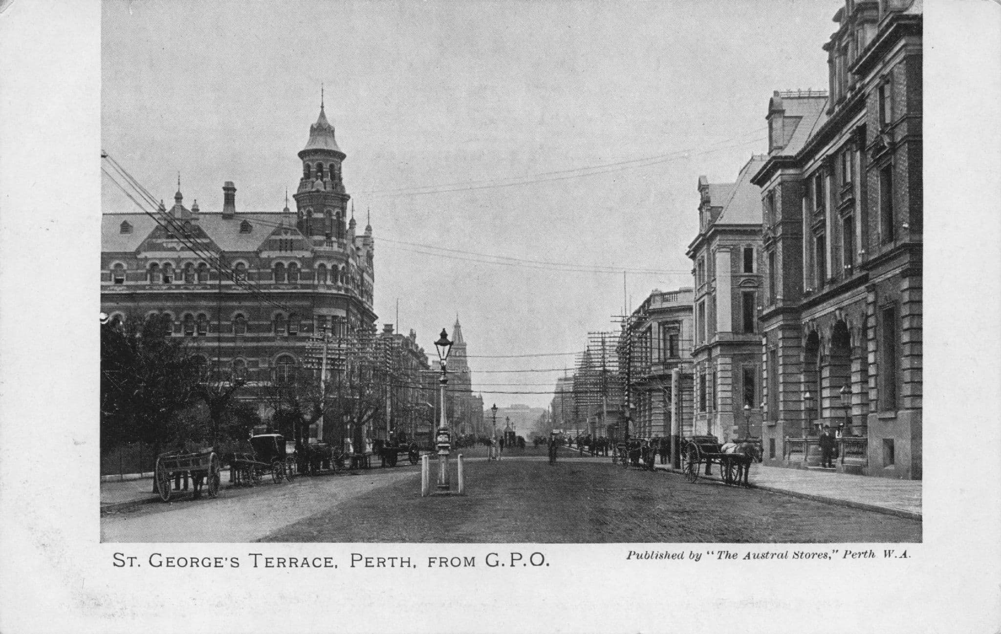 St George's Terrace Perth From GPO Austral Series Australia Old Postcard