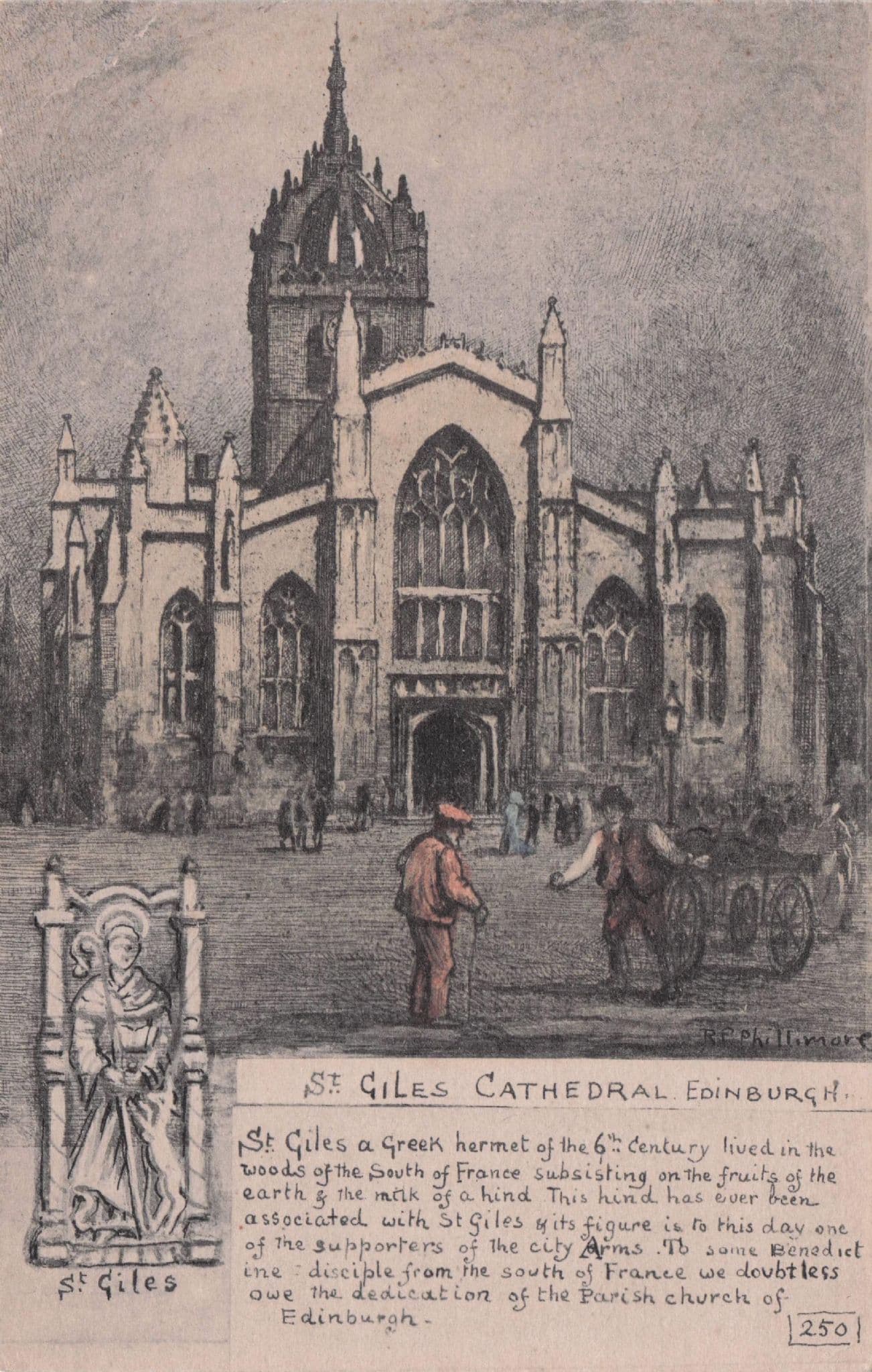 St Giles Cathedral Edinburgh Scotland Old RP Phillimore Postcard