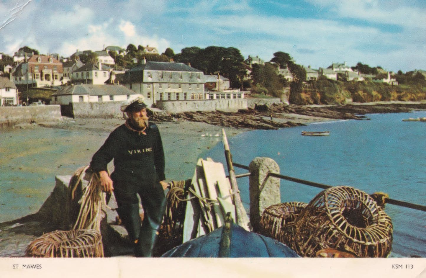 St Hawes Cornwall Fisherman 1960s Postcard