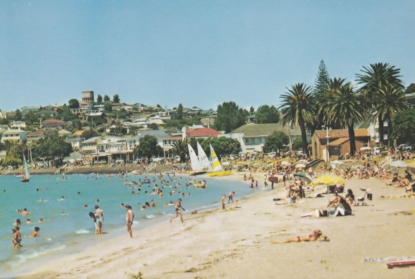 St Helens Beach Auckland Boats New Zealand Postcard