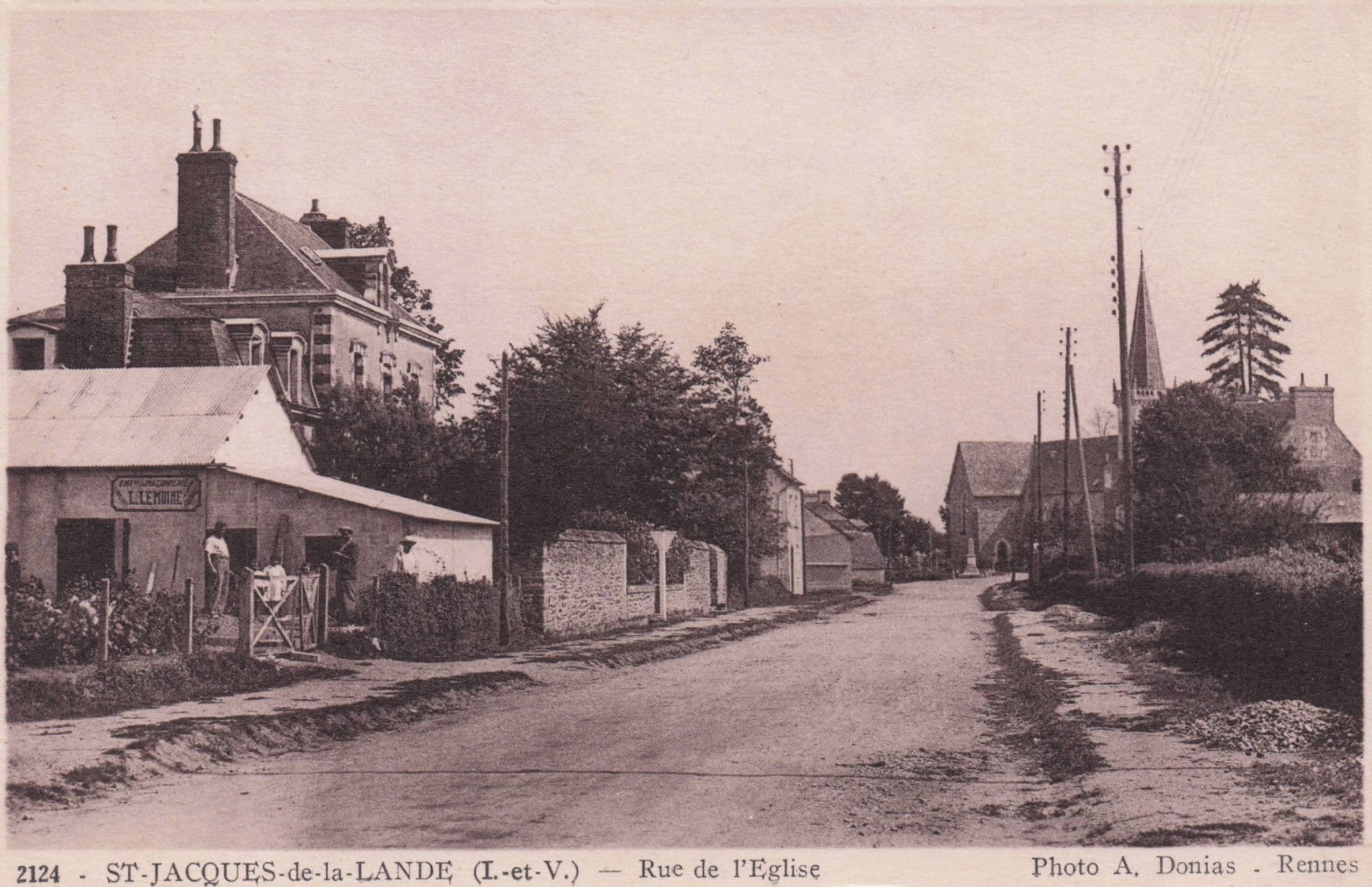 St Jacques De La Lande Rue D'Eglise Old French WW2 Postcard
