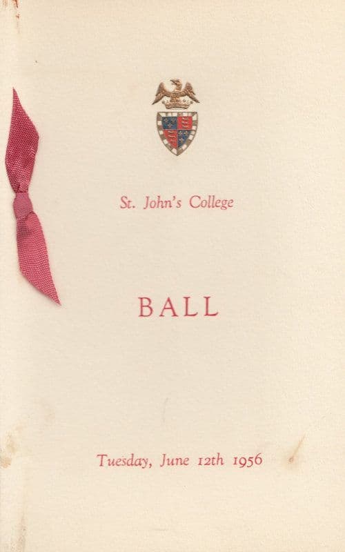 St Johns College Cambridge 1956 Ballroom Dance May Ball Dinner Menu