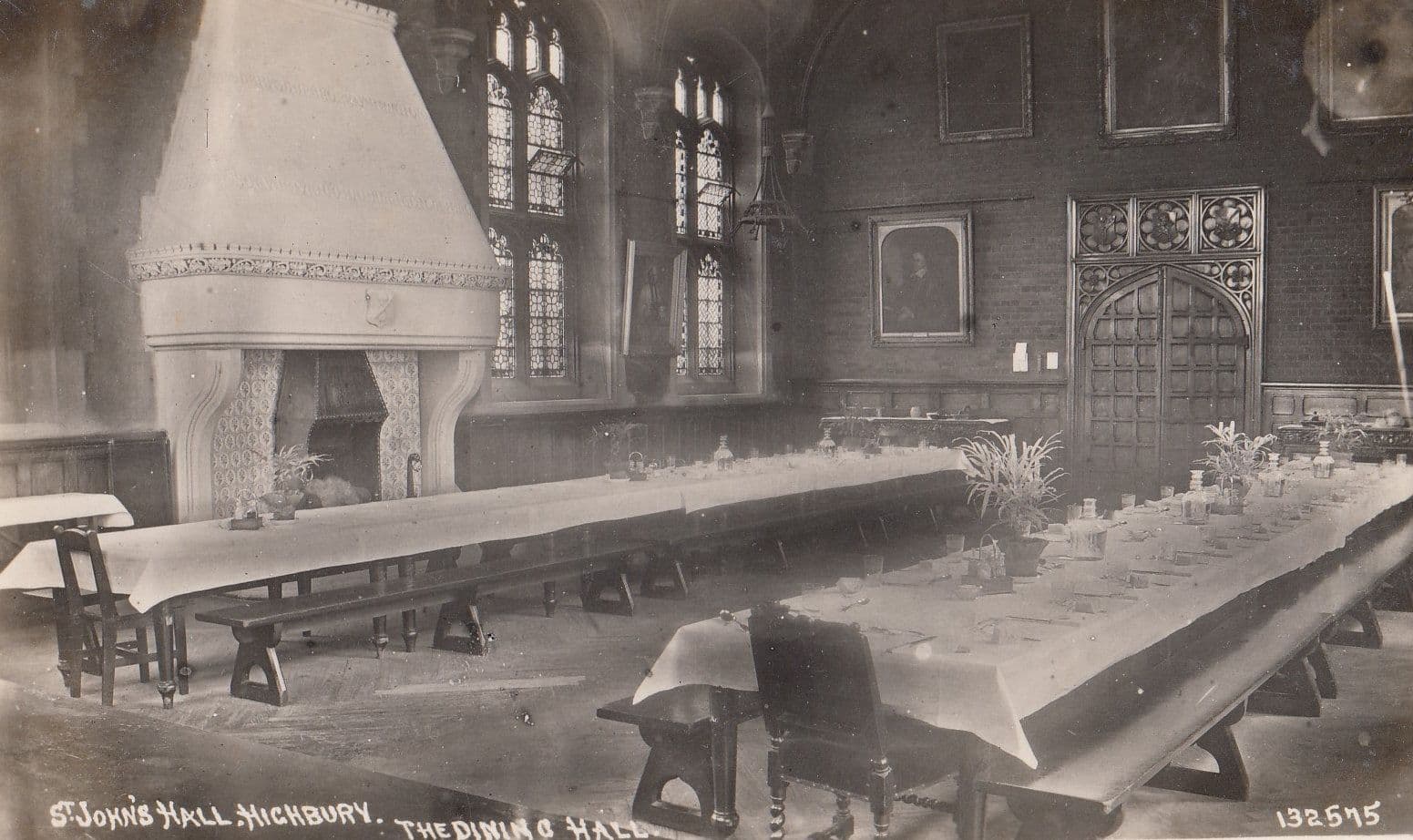 St Johns Hall Highbury Dining Room Hall HALF Laid Tables Antique Real Photo Postcard