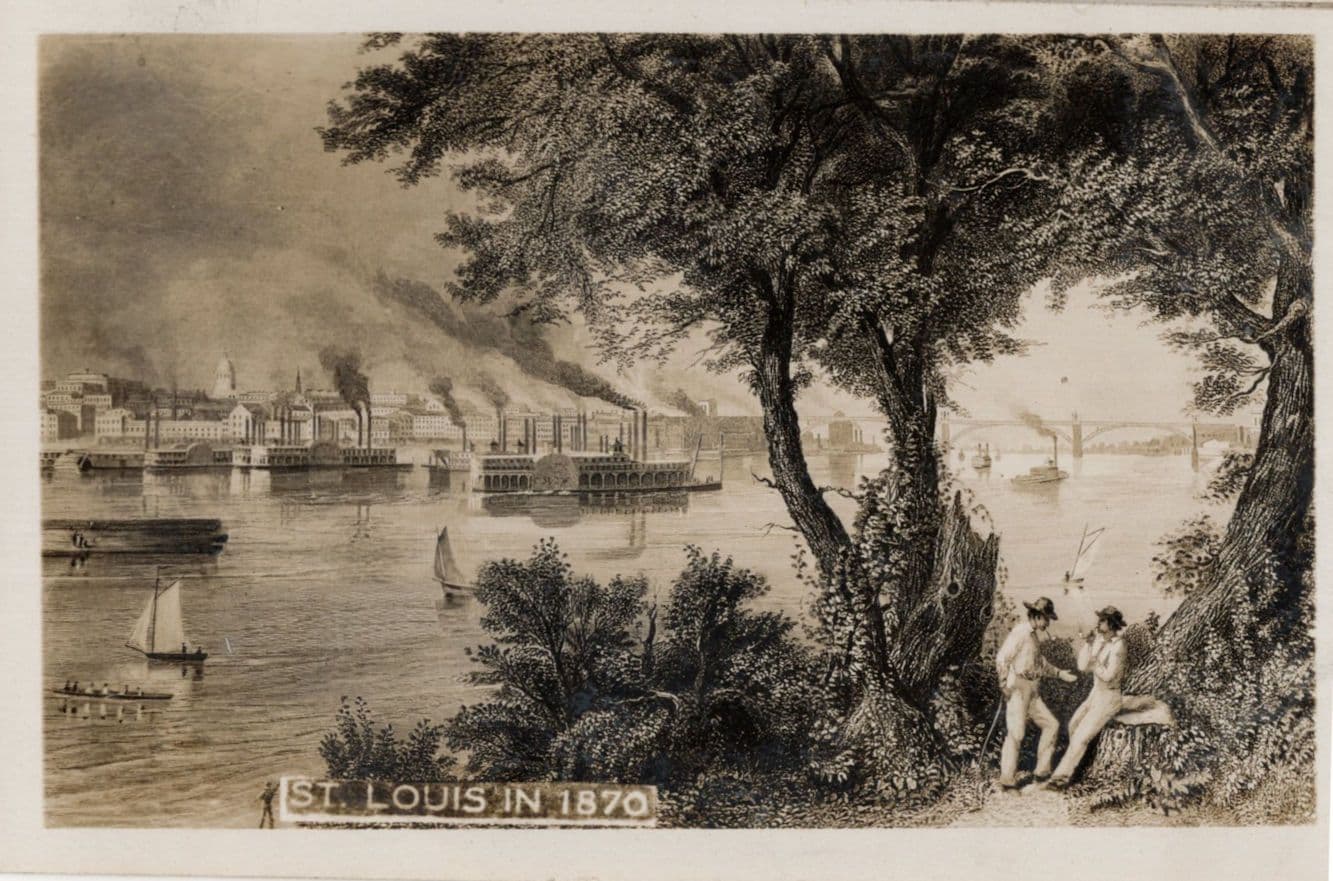 St Louis In 1870 Shops Boats River USA Old RPC Postcard