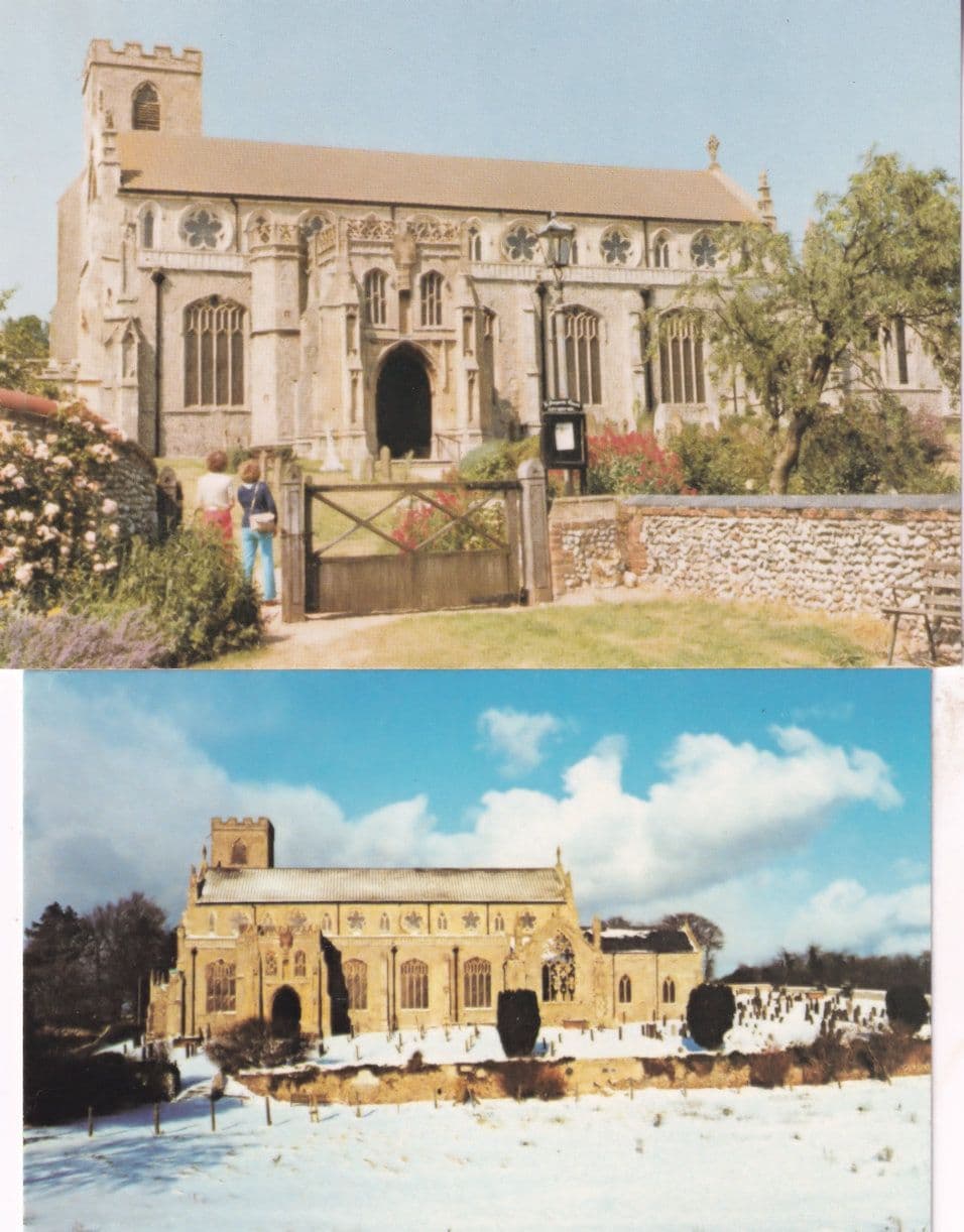 St Margarets Church Cley Next To The Sea At Winter 1970s Postcard & Visitors Card