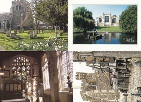 St Marys Church Hitchin Gravestones Watercolour River Windows 4x Postcard s