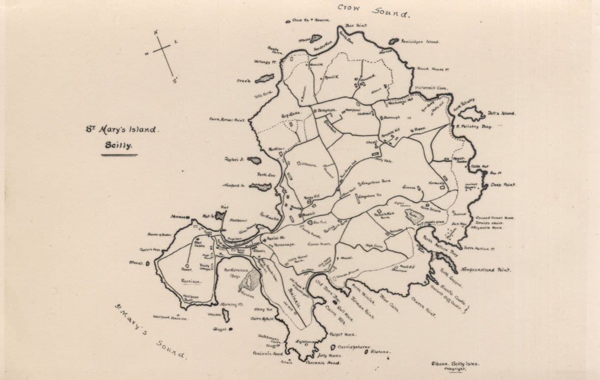 St Marys Island Scilly Antique Cornwall Compass Map Old Postcard