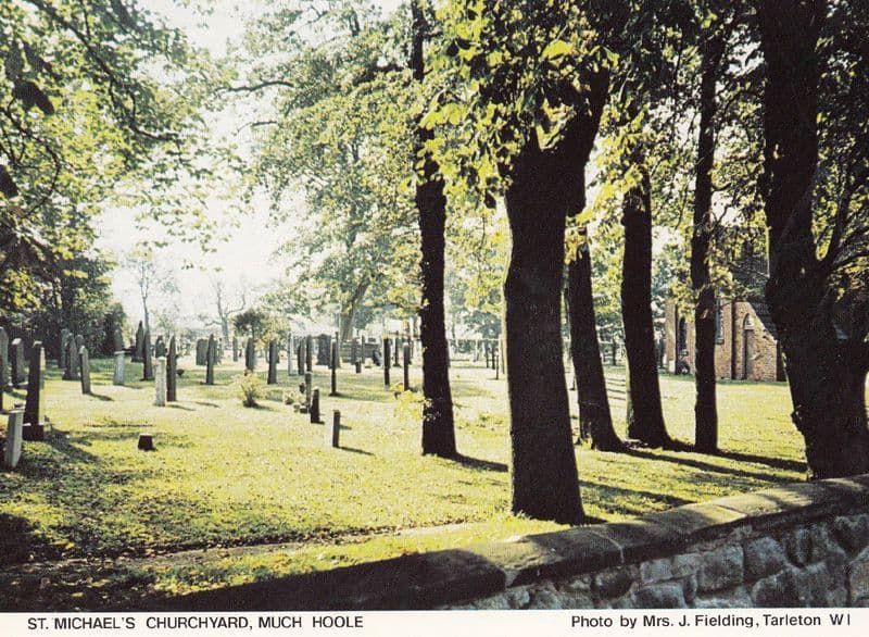 St Michaels Churchyard Gravestone Much Hoole Lancashire Village Vintage Postcard