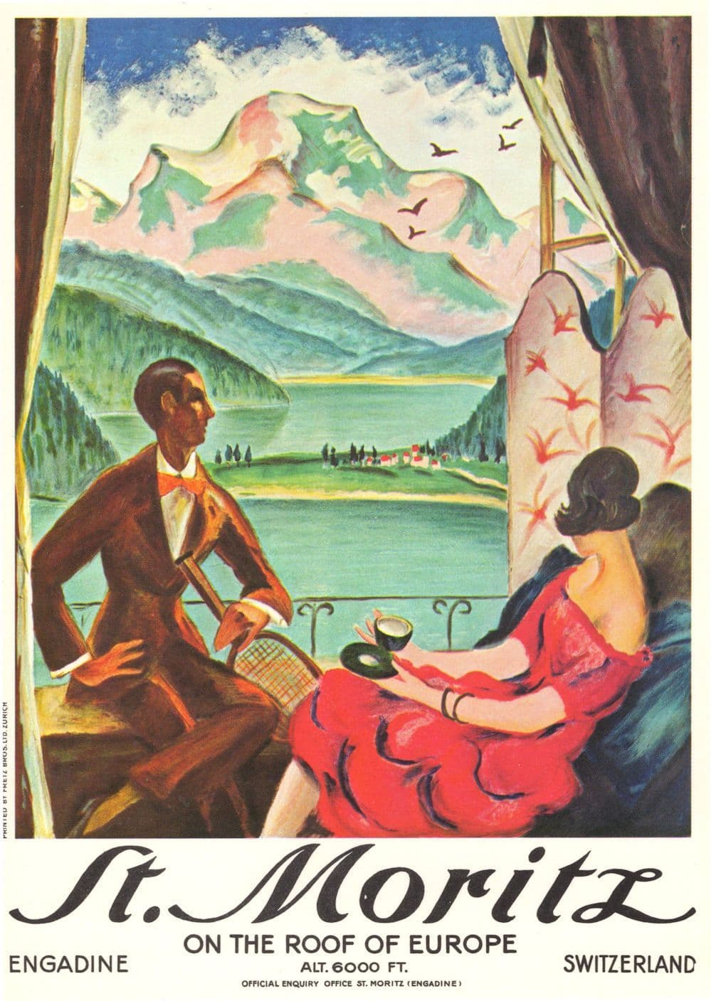 St Moritz On The Roof Of Europe 1920s Switerland Hotel Advertising Postcard