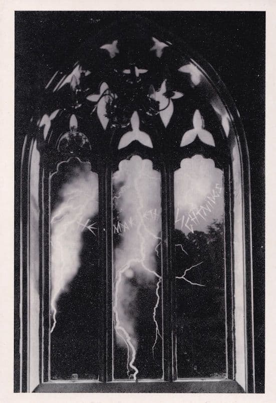 St Nicholas Church Moreton Vestry Window Lightning Postcard