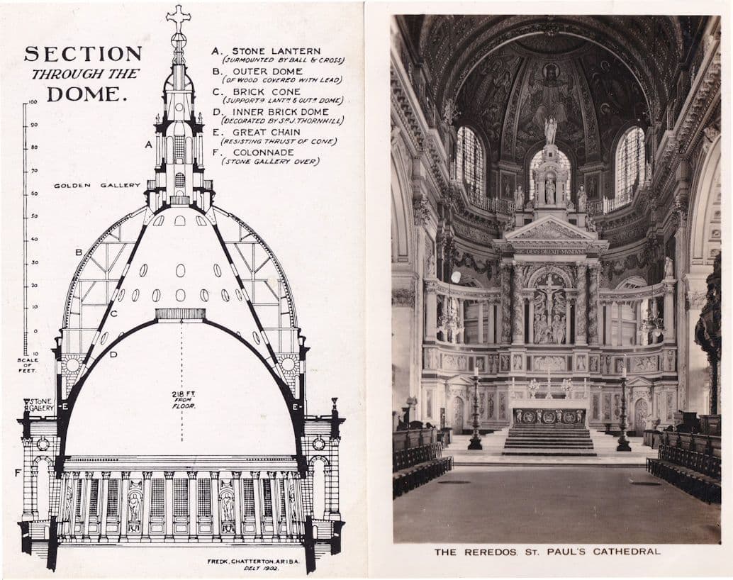 St Pauls Weredos Section Through The Dome 2x London Postcard s