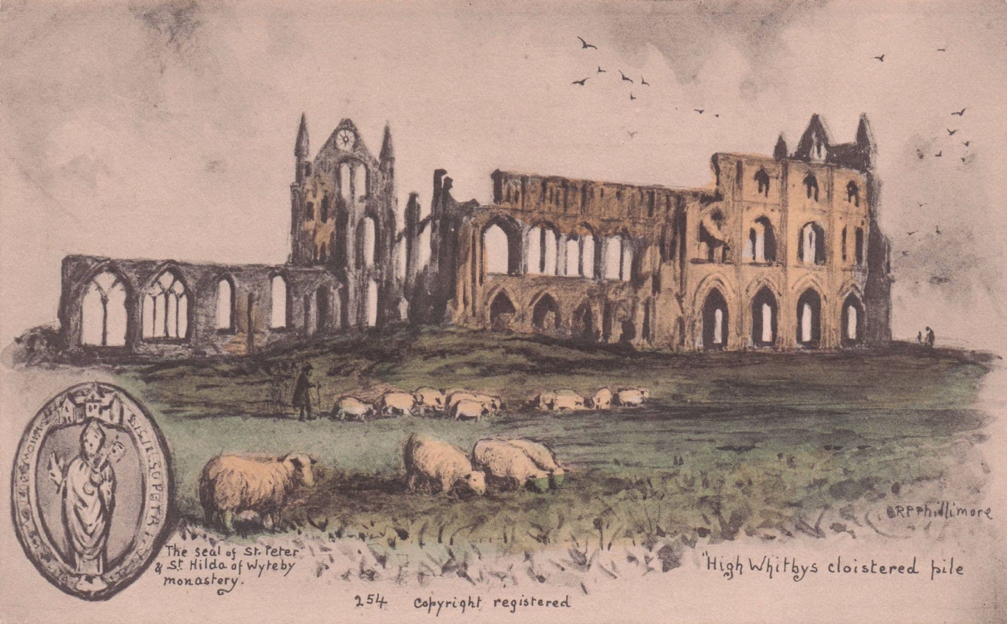 St Peter Hilda's Antique Seal High Whitby Cloisters Phillimore Postcard
