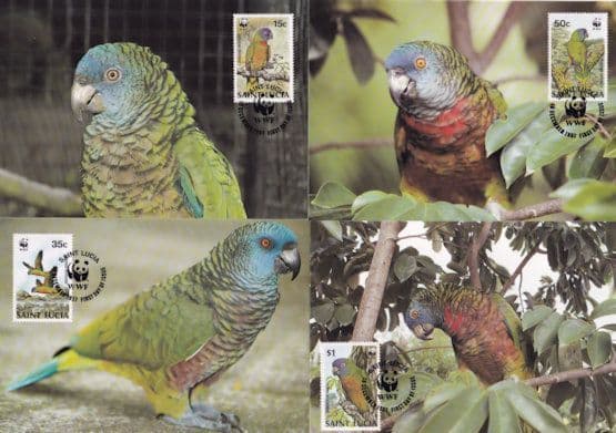St Saint Lucia Parrott 4x WWF Stamp First Day Cover Postcard s