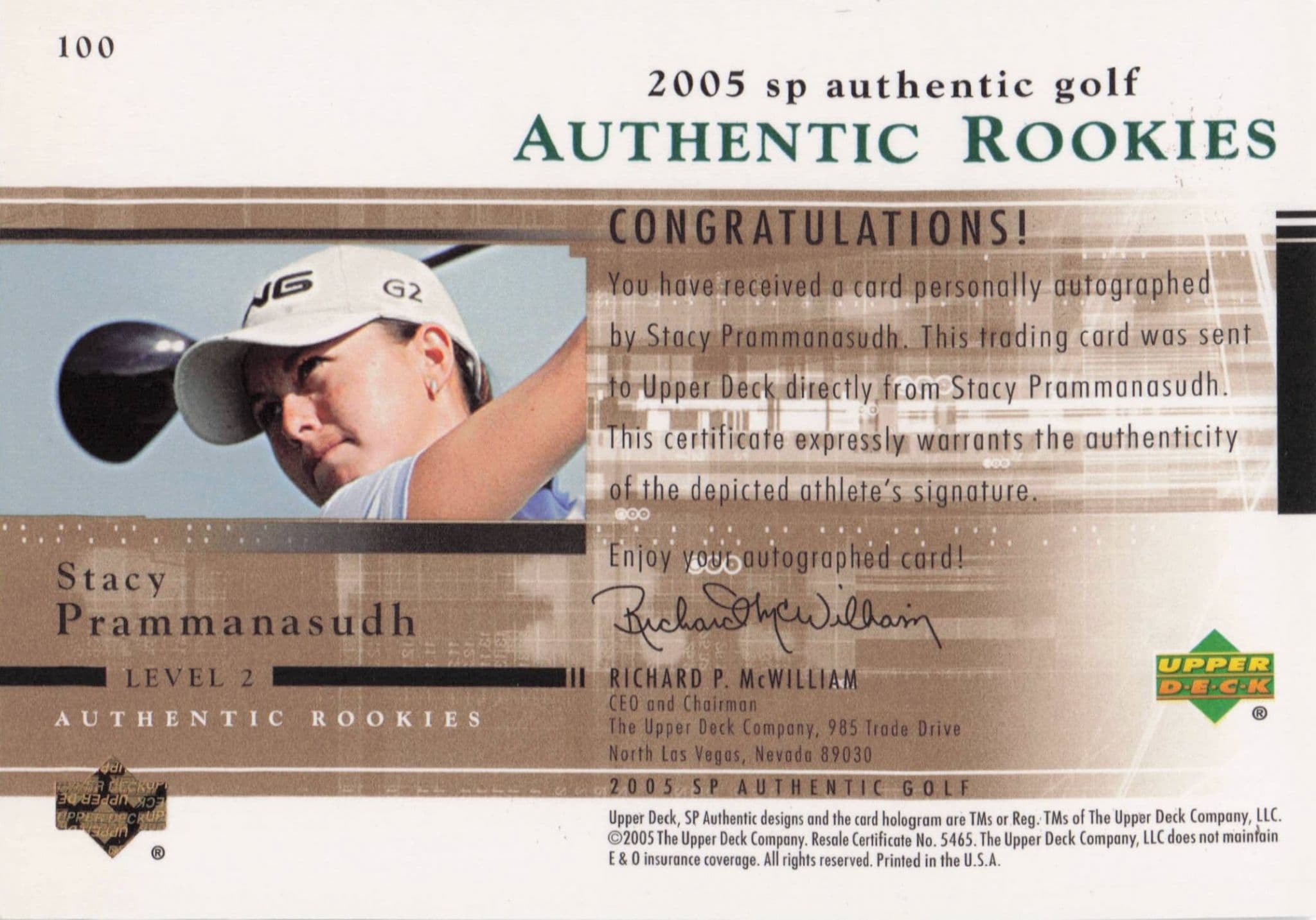 Stacy Prammanasudh Authentic Rookies 2005 Golf Hand Signed Card