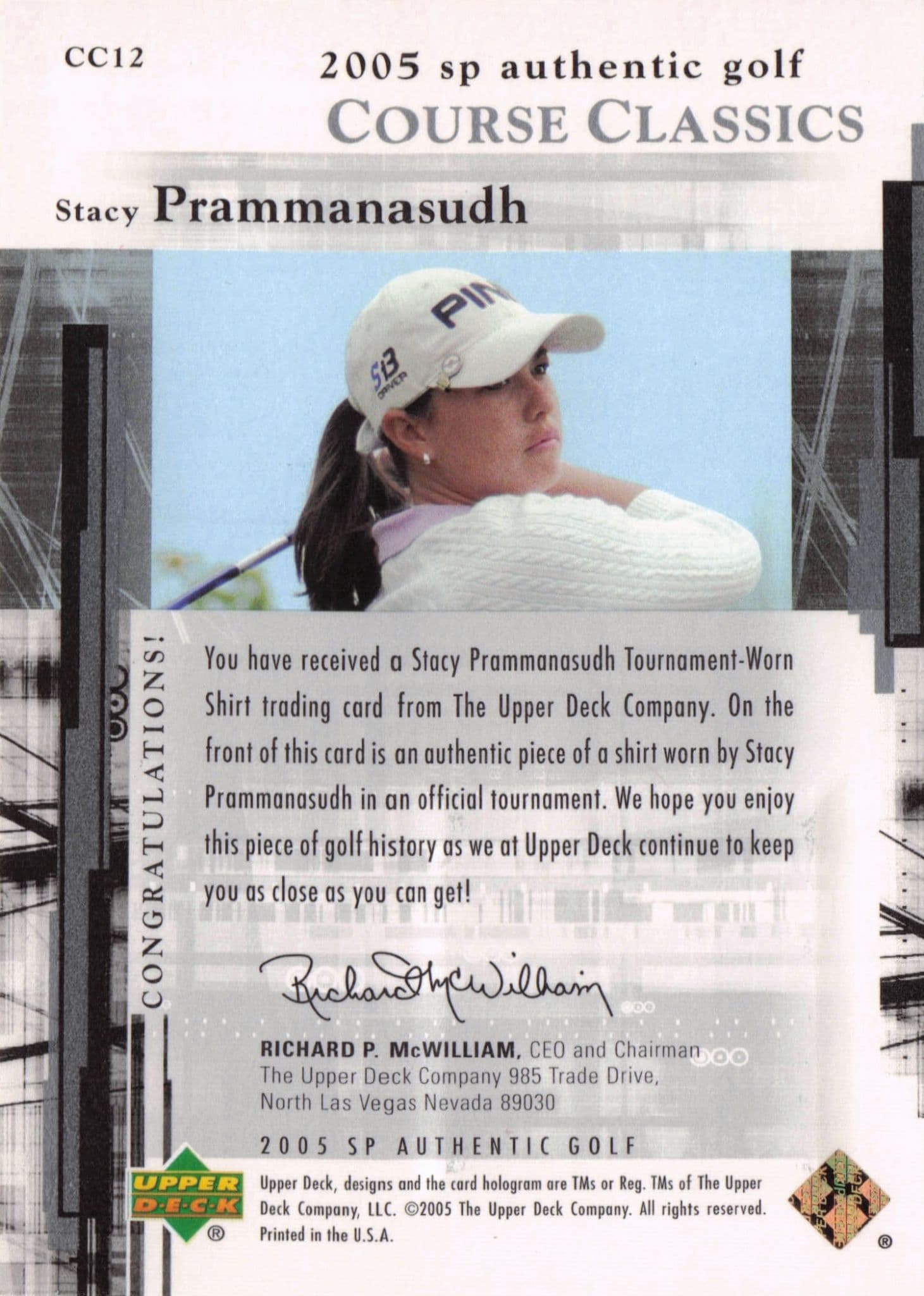 Stacy Prammanasudh Course Classics 2005 Golf SP Upper Deck Worn Shirt Card