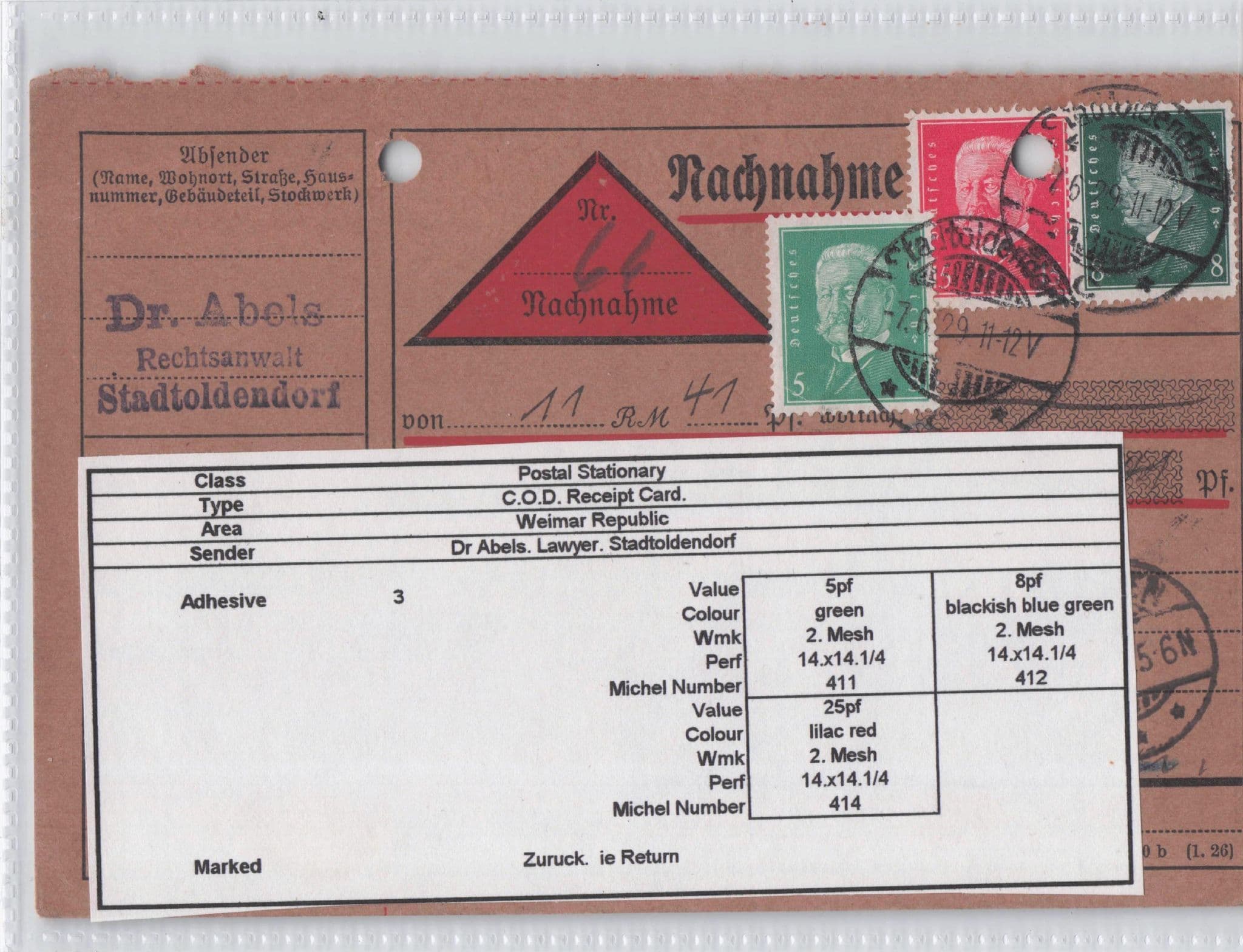Stadtoldendorf German Lawyer Receipt Antique 1929 Postcard