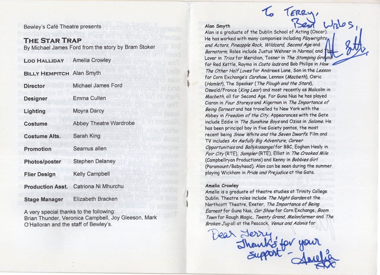 Star Trap Of Bram Stoker Dracula MULTI Hand Signed Irish Theatre Programme