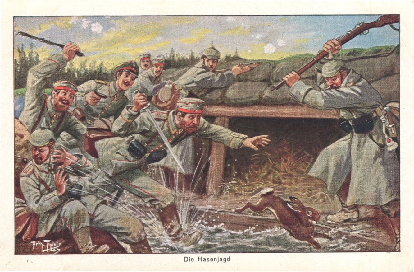 Starving German Army Hunting Hare For Food Ration WW1 Sent by Soldier Postcard