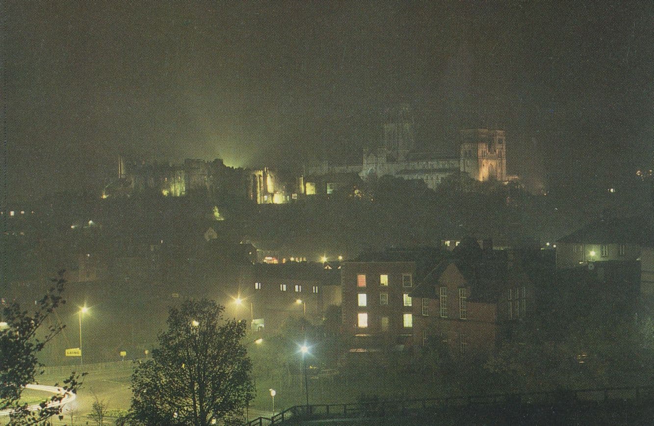 Station Bank Durham River Reflections At Night Postcard