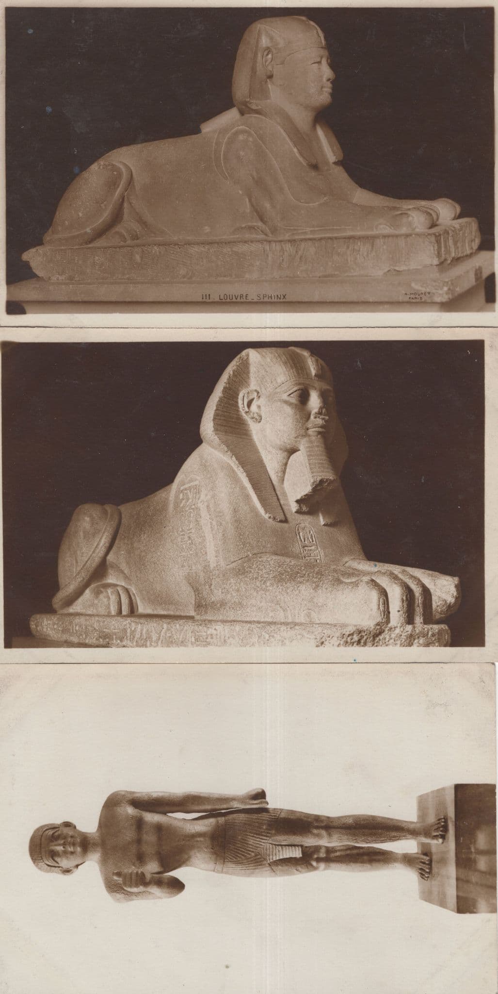 Statue Of Mosou & Egyptian Sphinx 3x Old Postcard s