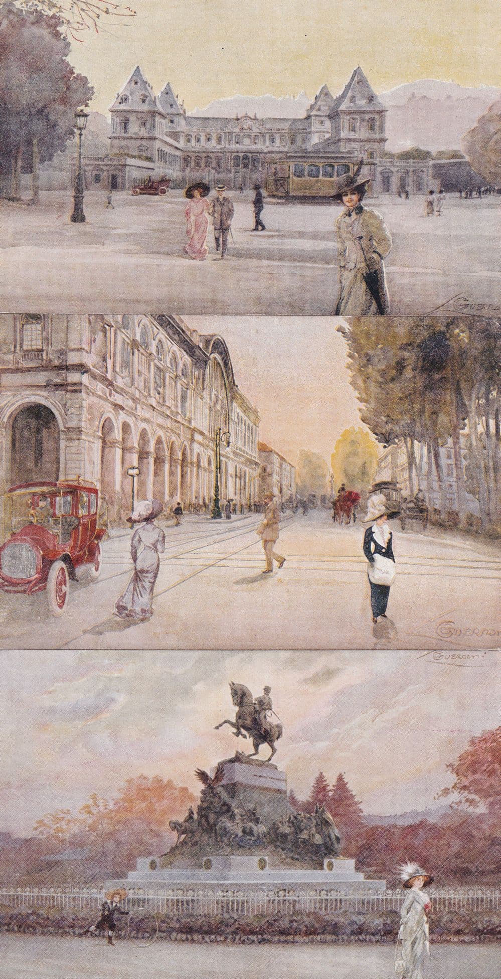 Stazione Porta Nuova Torino 3x Old Italian Painting Postcard