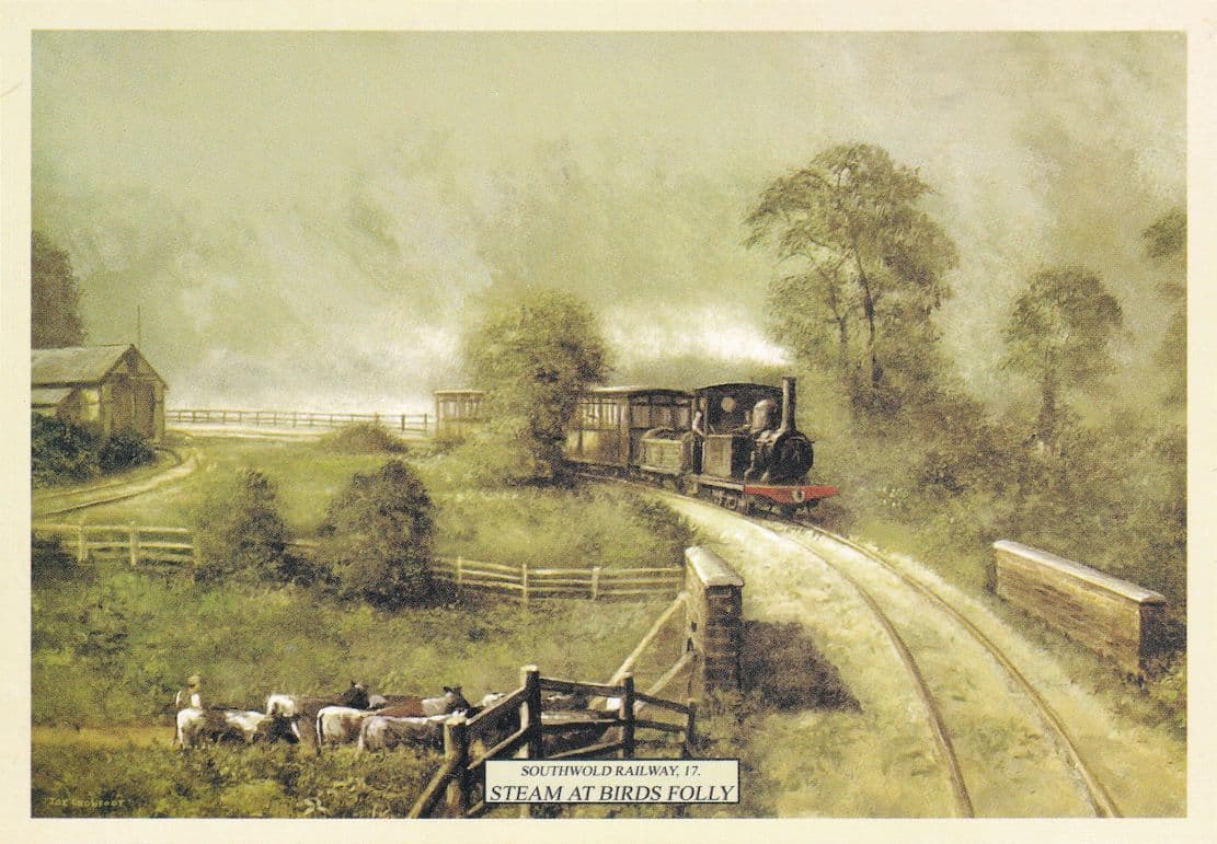 Steam Train at Birds Folly Southwold Railway Painting Postcard