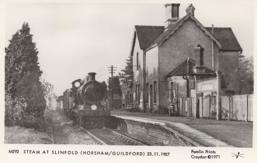 Steam Train at Slinfold Horsham Guildford Railway RPC Postcard