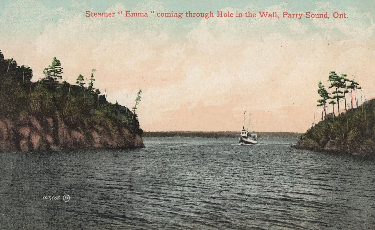 Steamer Emma Ship At Hole In The Wall Parry Sound Ontario Postcard