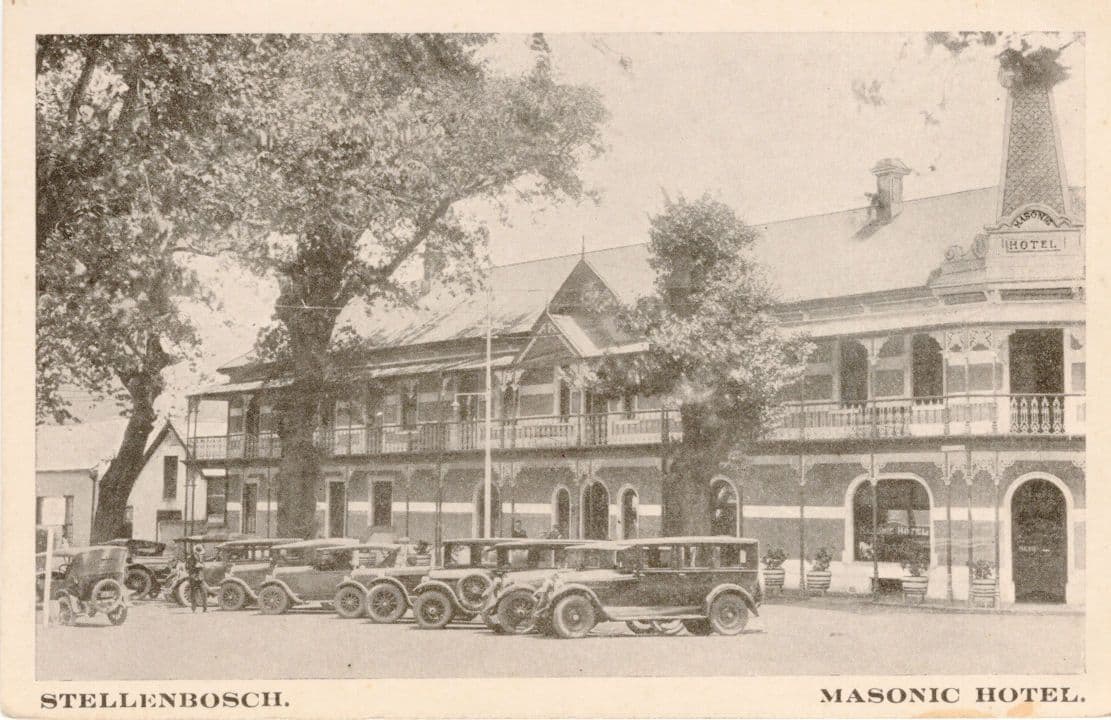 Stellenbosch Masonic Hotel Car Park Transport South African Old Postcard