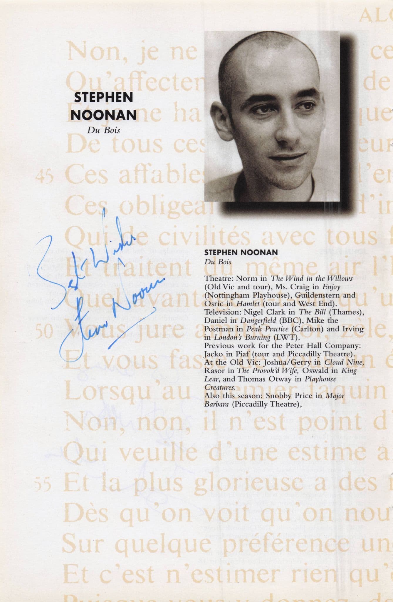 Stephan Noonan First Dr Who Voice John Elmes Hand Signed Theatre Page