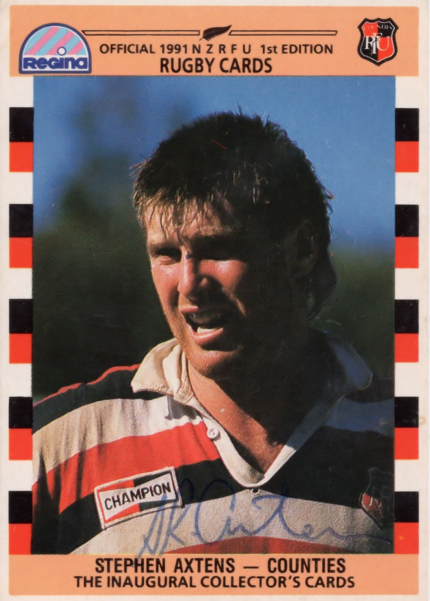 Stephen Axtens Counties Team 1991 New Zealand Rugby Hand Signed Card Photo