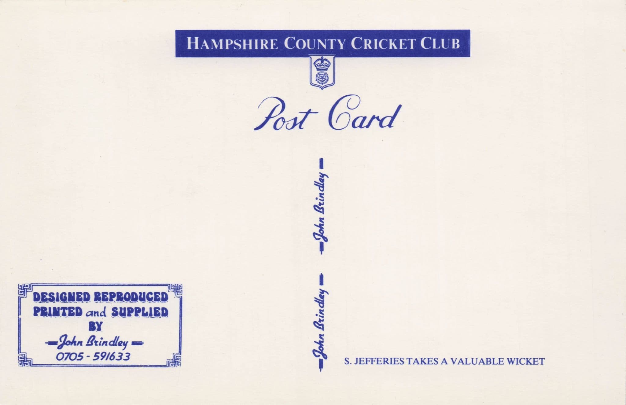 Stephen Jeffereys Takes Wicket Hampshire Cricket Club Photo Postcard