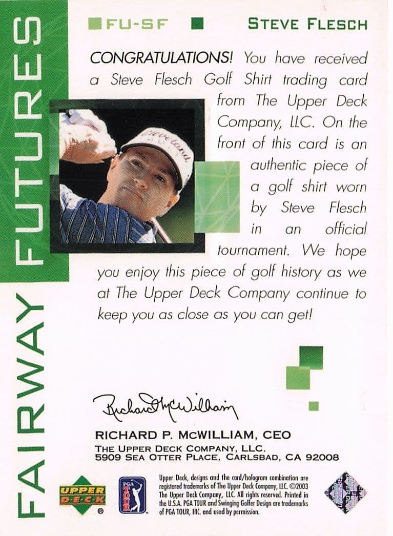 Steve Flesch Fairway Futures Fabric 2003 Real Golf Shirt Trade Card