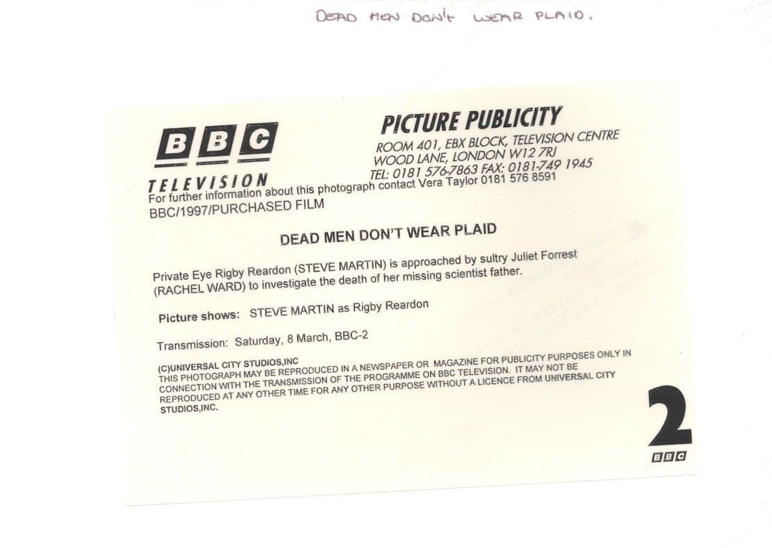 Steve Martin Rachel Ward Dead Men Don't Wear Plaid BBC TV Press Photo