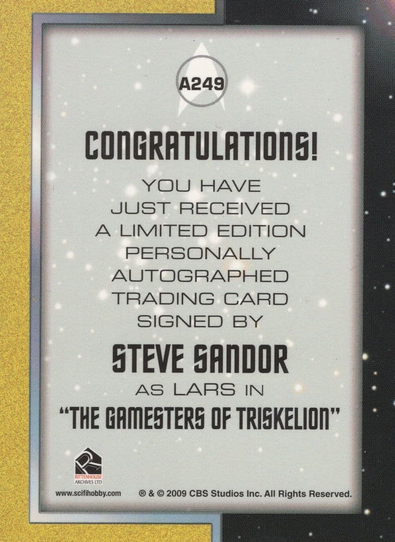 Steve Sandor Star Trek The Original Series Autograph Photo Card