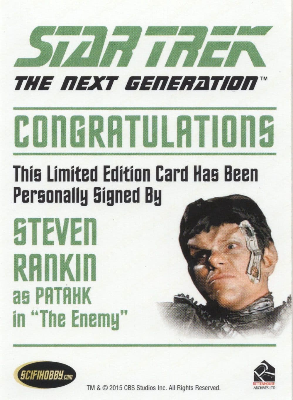 Steven Rankin as Patahk Star Trek Hand Signed Autograph Photo Card