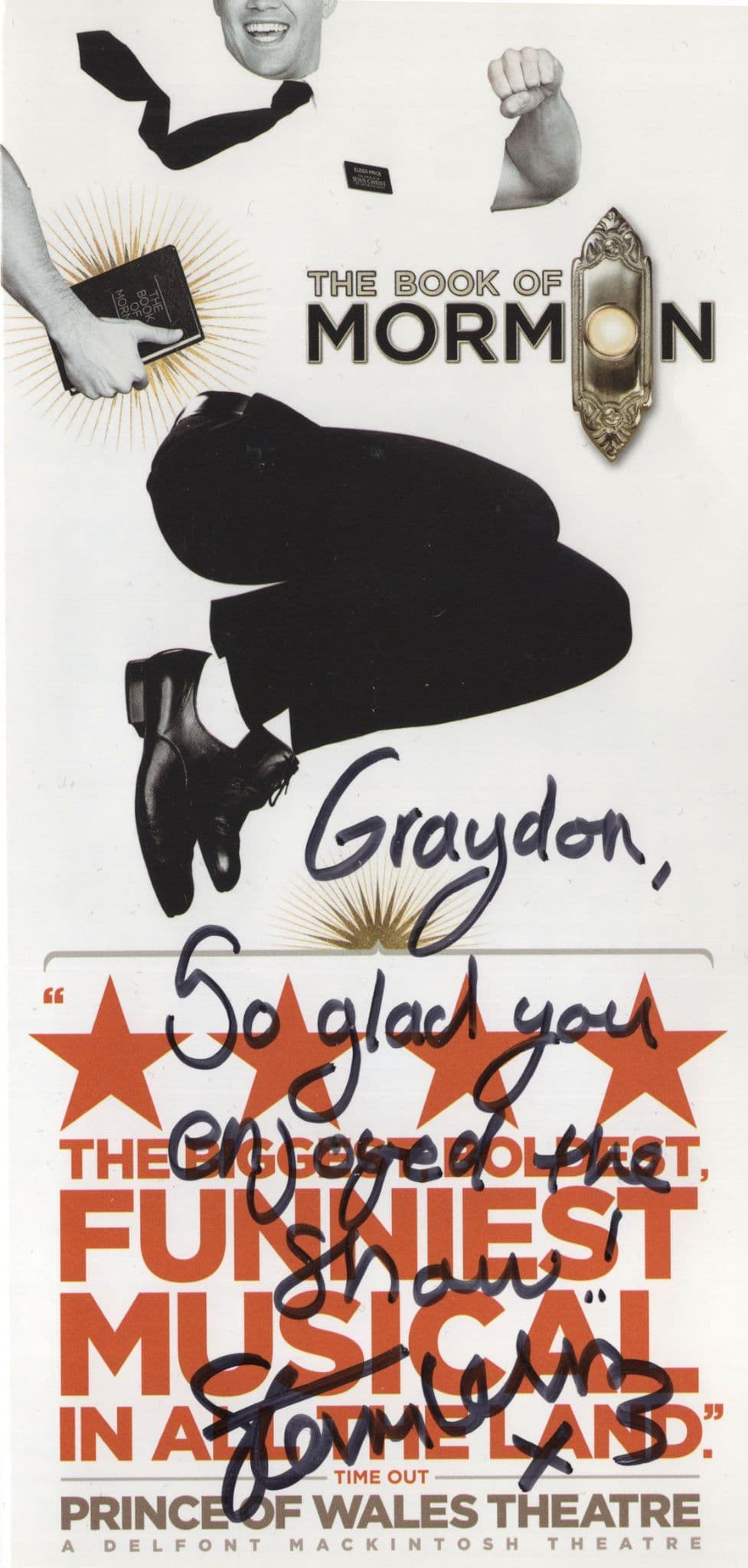 Steven Webb of Bad Girls The Book Of Mormon Hand Signed Flyer