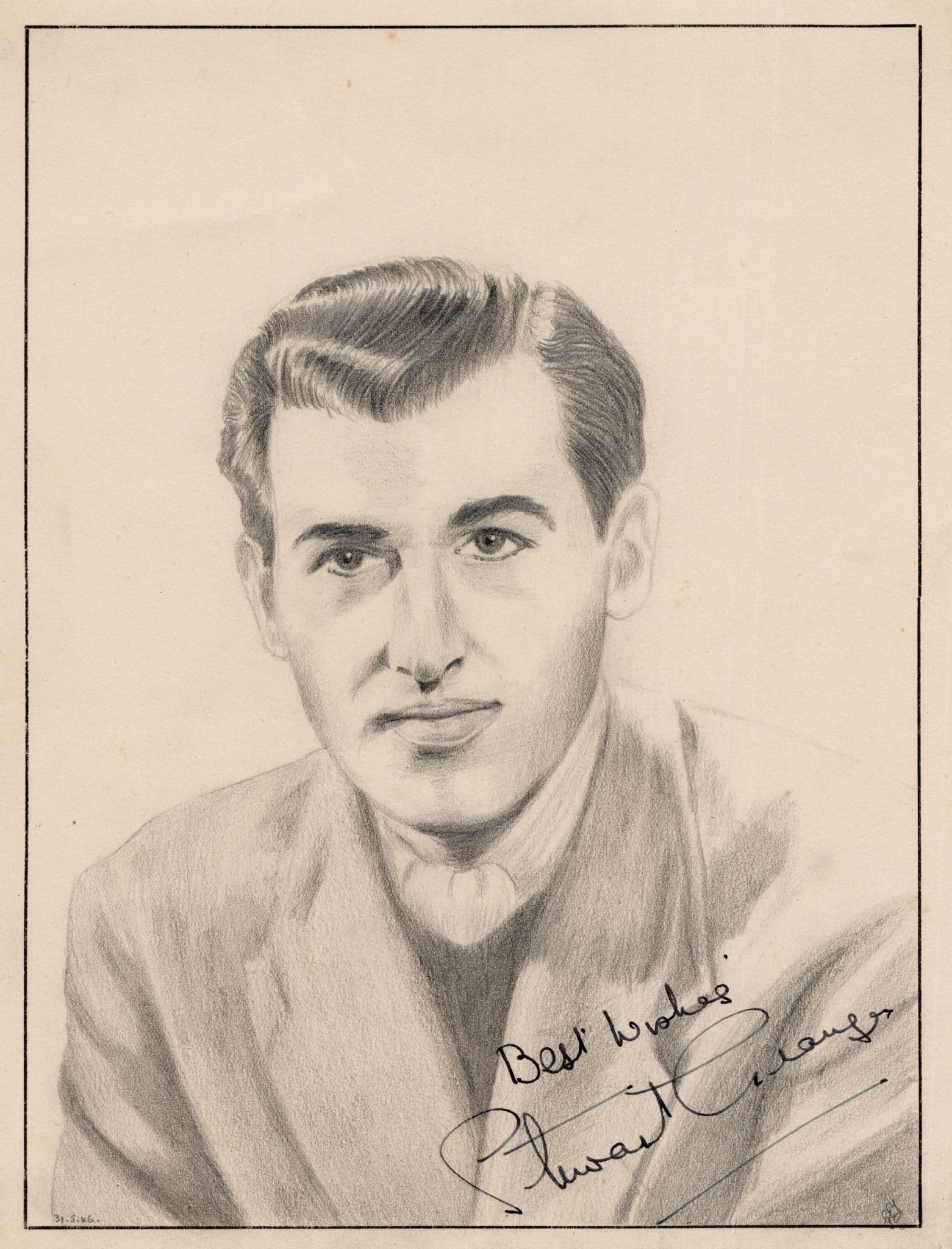 Stewart Granger Film Actor Antique Large Hand Signed Painting Old Drawing
