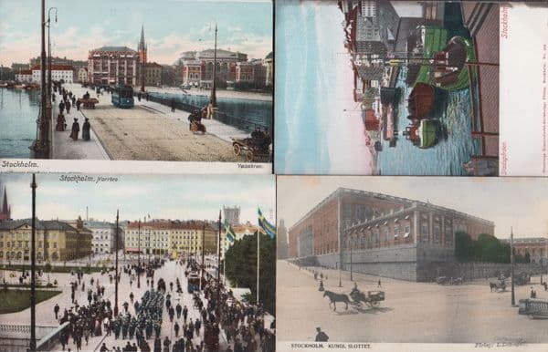 Stockholm 4x Antique Rare Norrbro Vasabron Kungl Slottet Stadsgarden Postcard s
