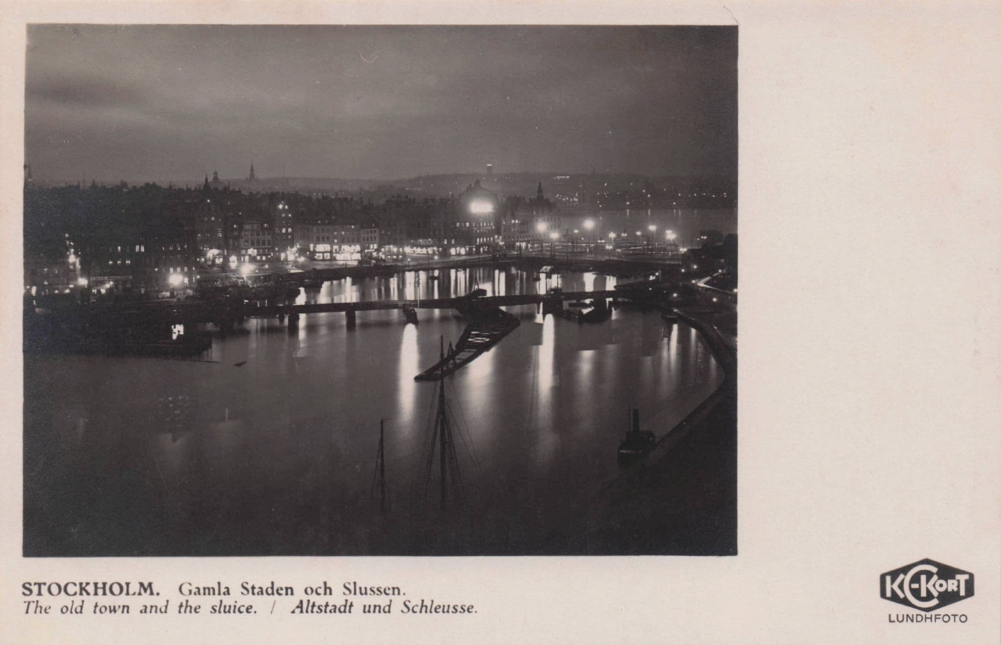 Stockholm River Night Illuminations Rare Photo Vintage Sweden Postcard