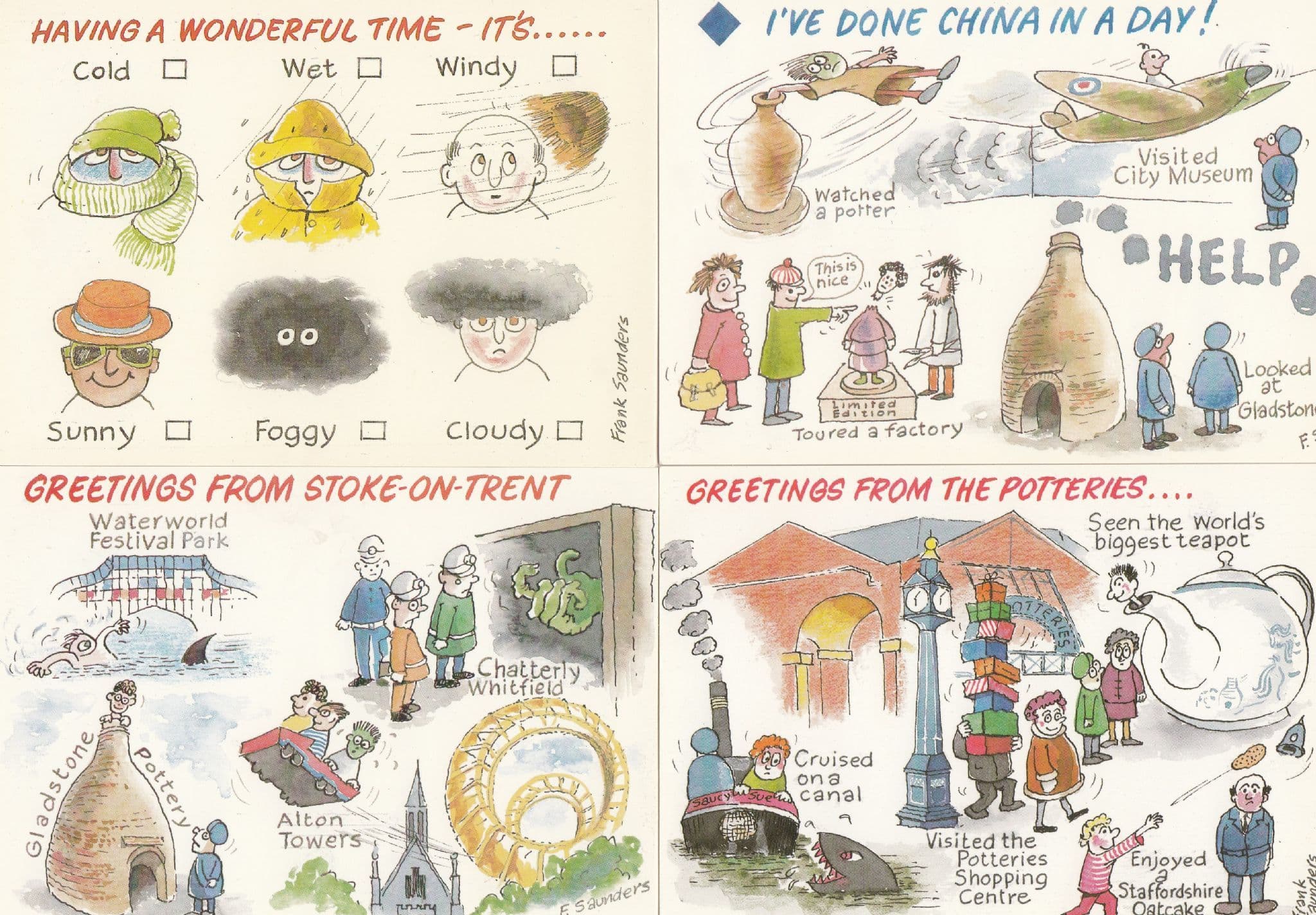 Stoke On Trent Potteries China Bad Weather 4x Comic Humour Postcard s