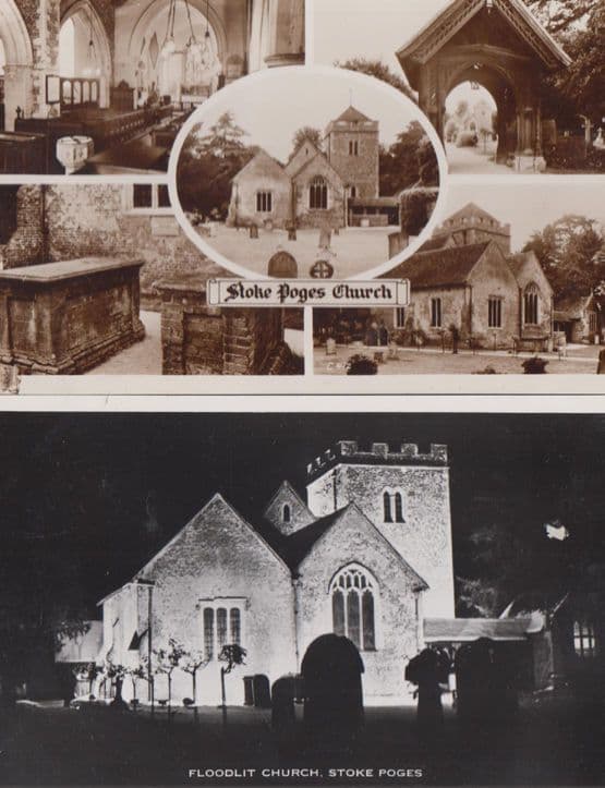 Stoke Poges Church at Night Illuminations Floodlit Bucks 2x Real Photo Postcard