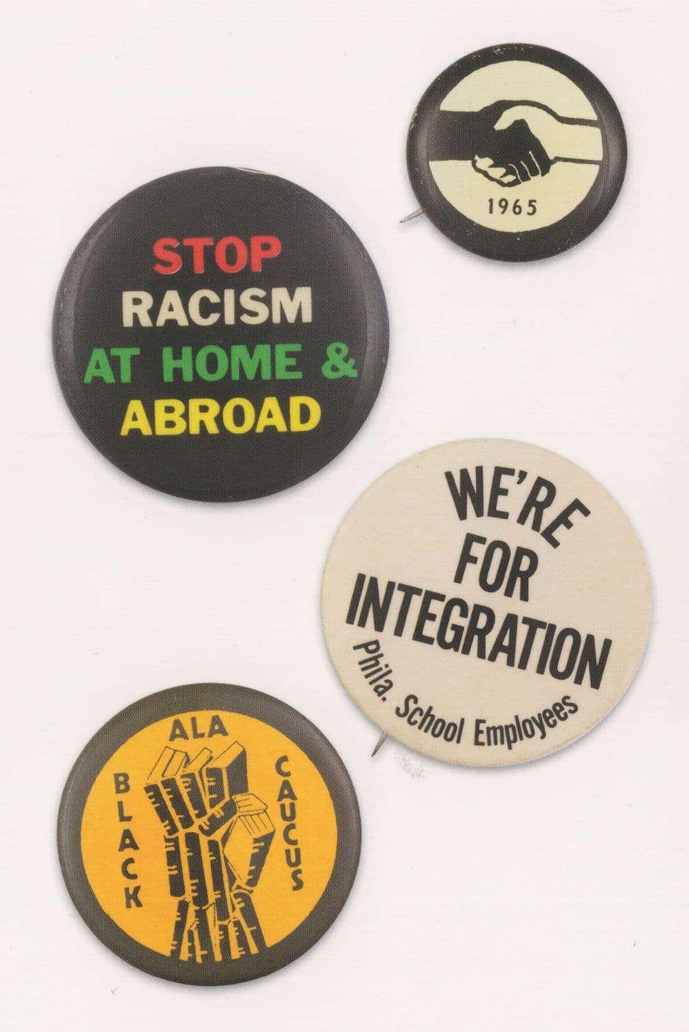 Stop Racism Black Racial Harmony Peace Protest Old Badge Button Postcard
