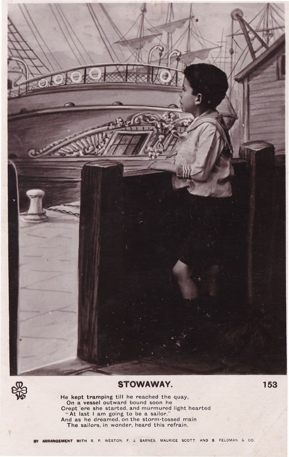 Stowaway Child Wants To Become Sailor Ship RPC Song Postcard
