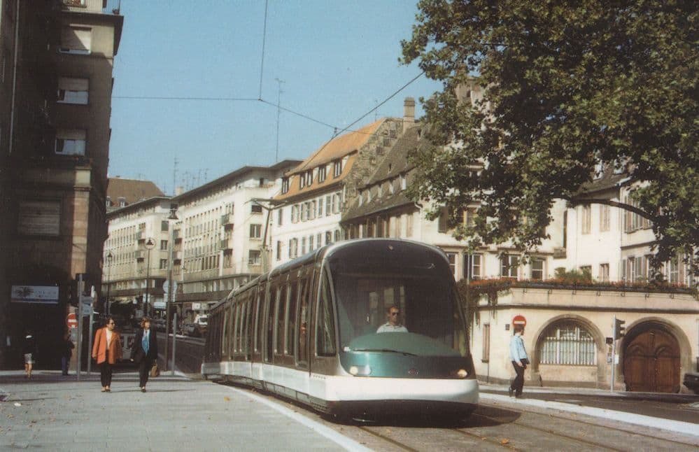 Strasbourg 03 Tram Austrian Bus at Pont St Nicolas Postcard